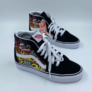 Vans Womens Sk8-Hi Santa Flame Black White Suede Canvas Skate shoes Size 6